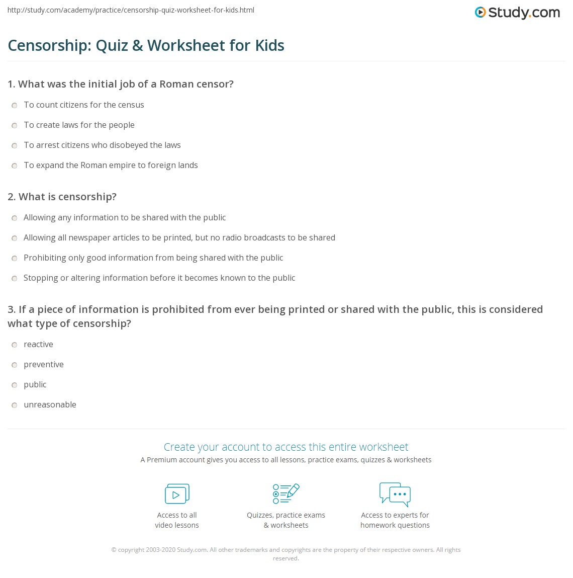 Censorship Quiz & Worksheet for Kids