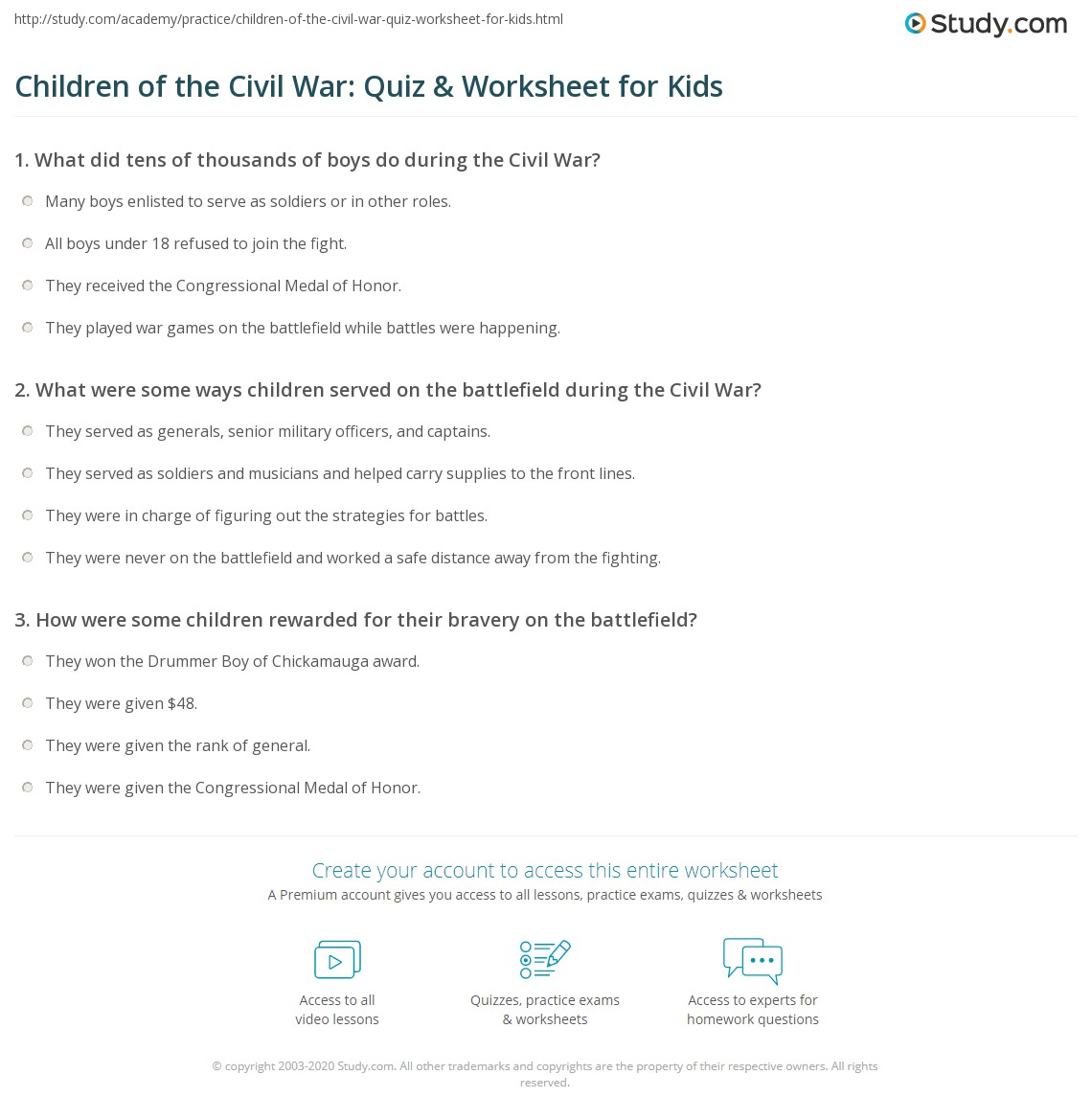 Civil War Quiz Printable