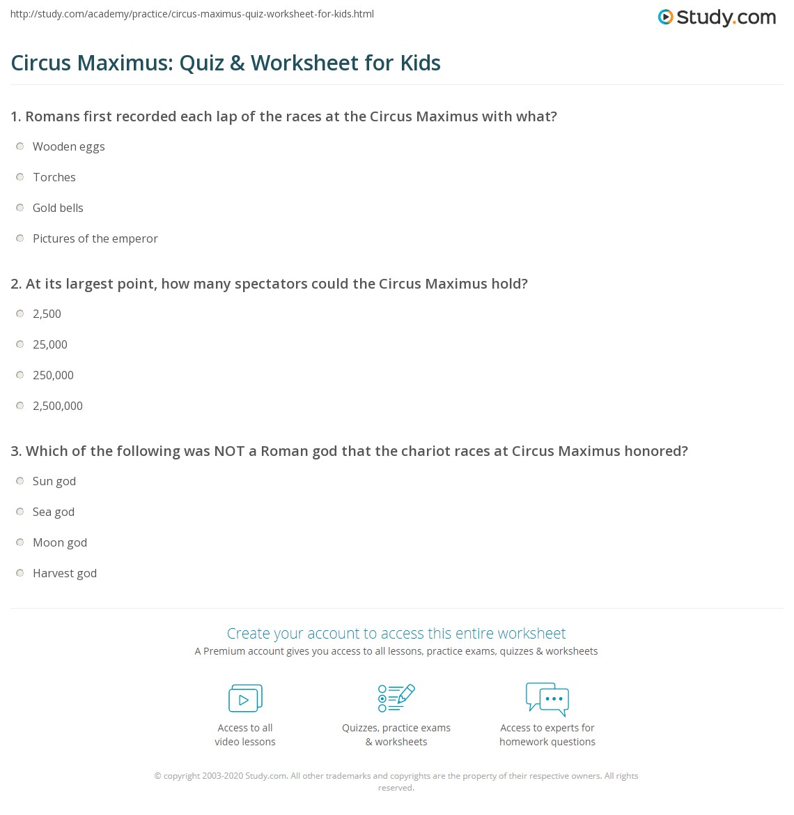 Circus Maximus: Quiz &amp; Worksheet for Kids | Study.com