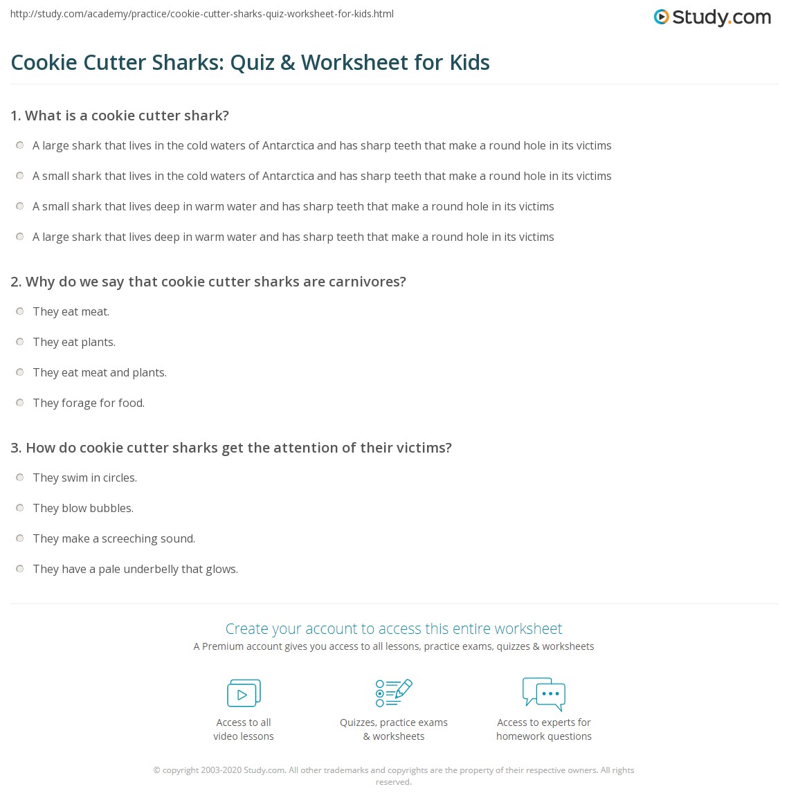 Cookie Cutter Sharks: Quiz & Worksheet for Kids | Study.com