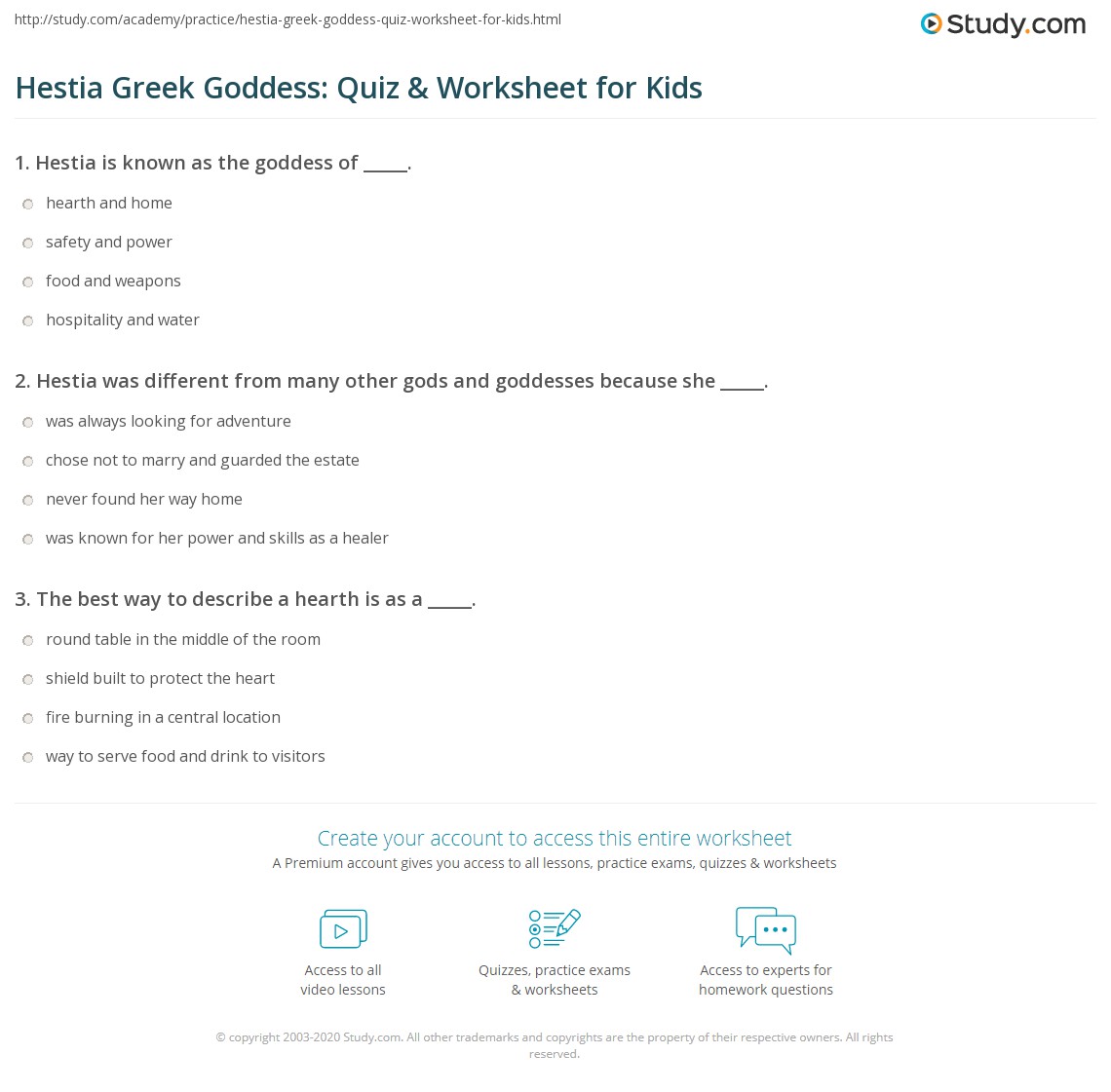 Hestia Greek Goddess: Quiz & Worksheet for Kids | Study.com