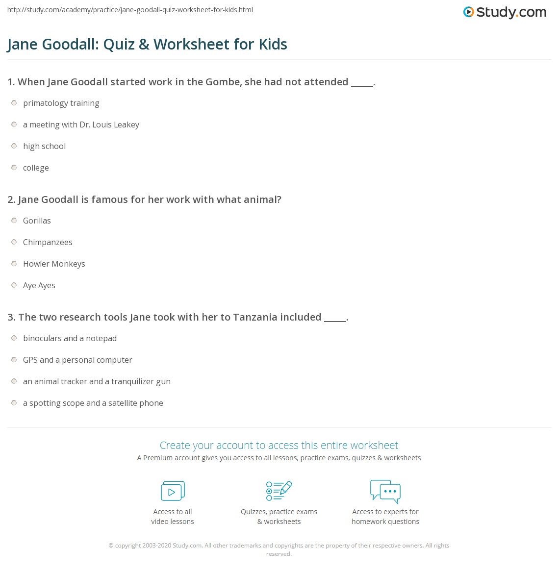 Jane Goodall Worksheets