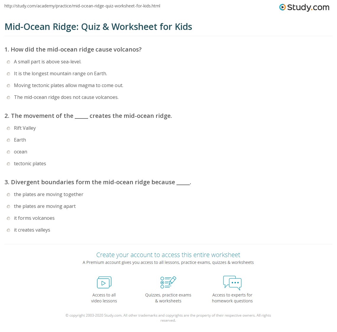 Mid-Ocean Ridge: Quiz & Worksheet for Kids | Study.com