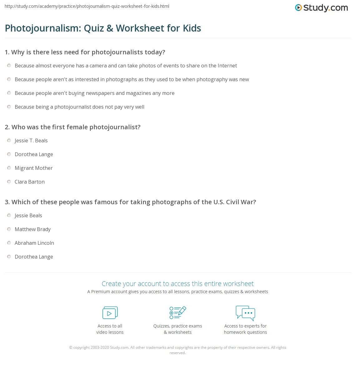 Photojournalism Quiz & Worksheet for Kids
