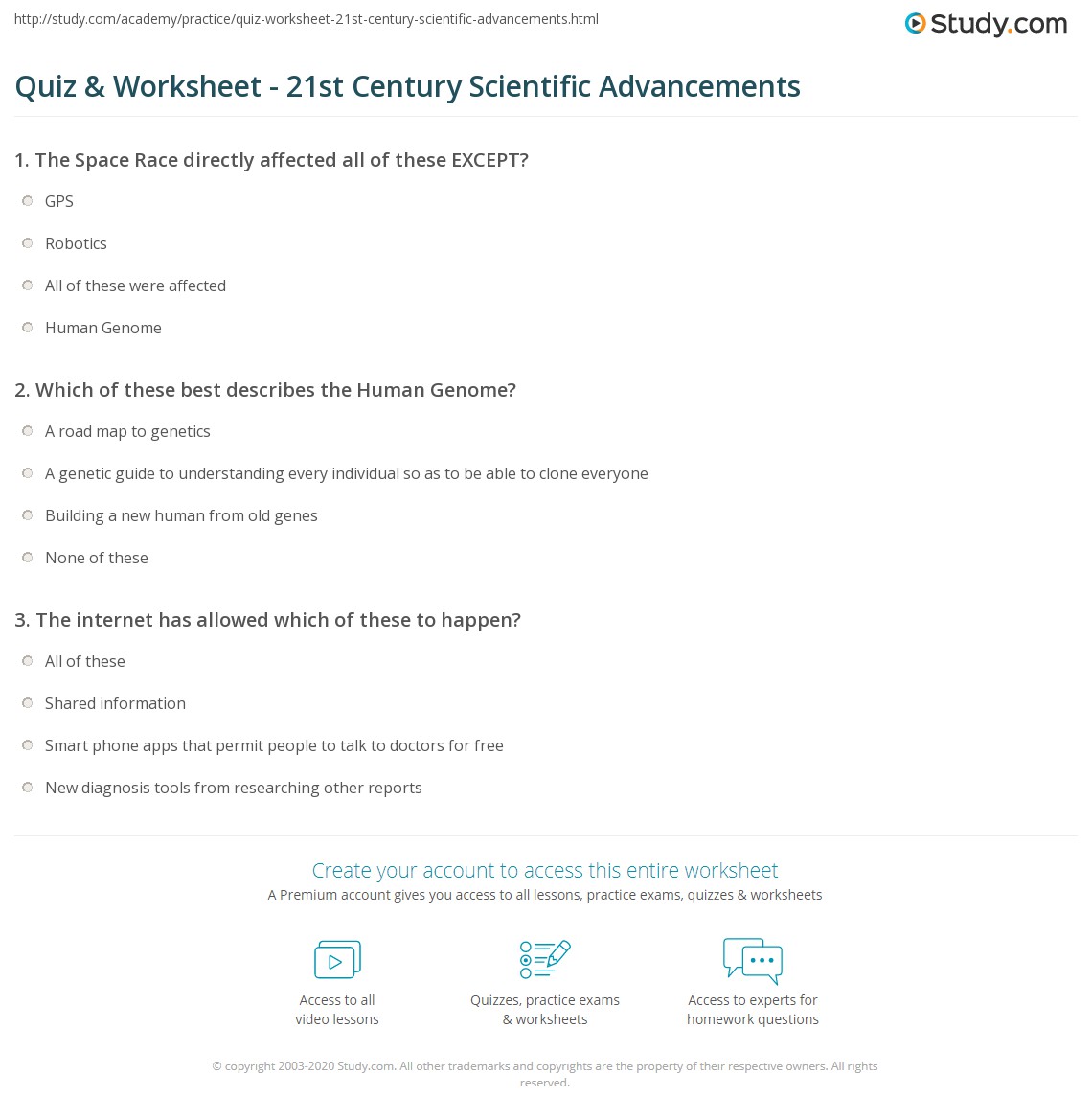 Quiz & Worksheet 21st Century Scientific Advancements
