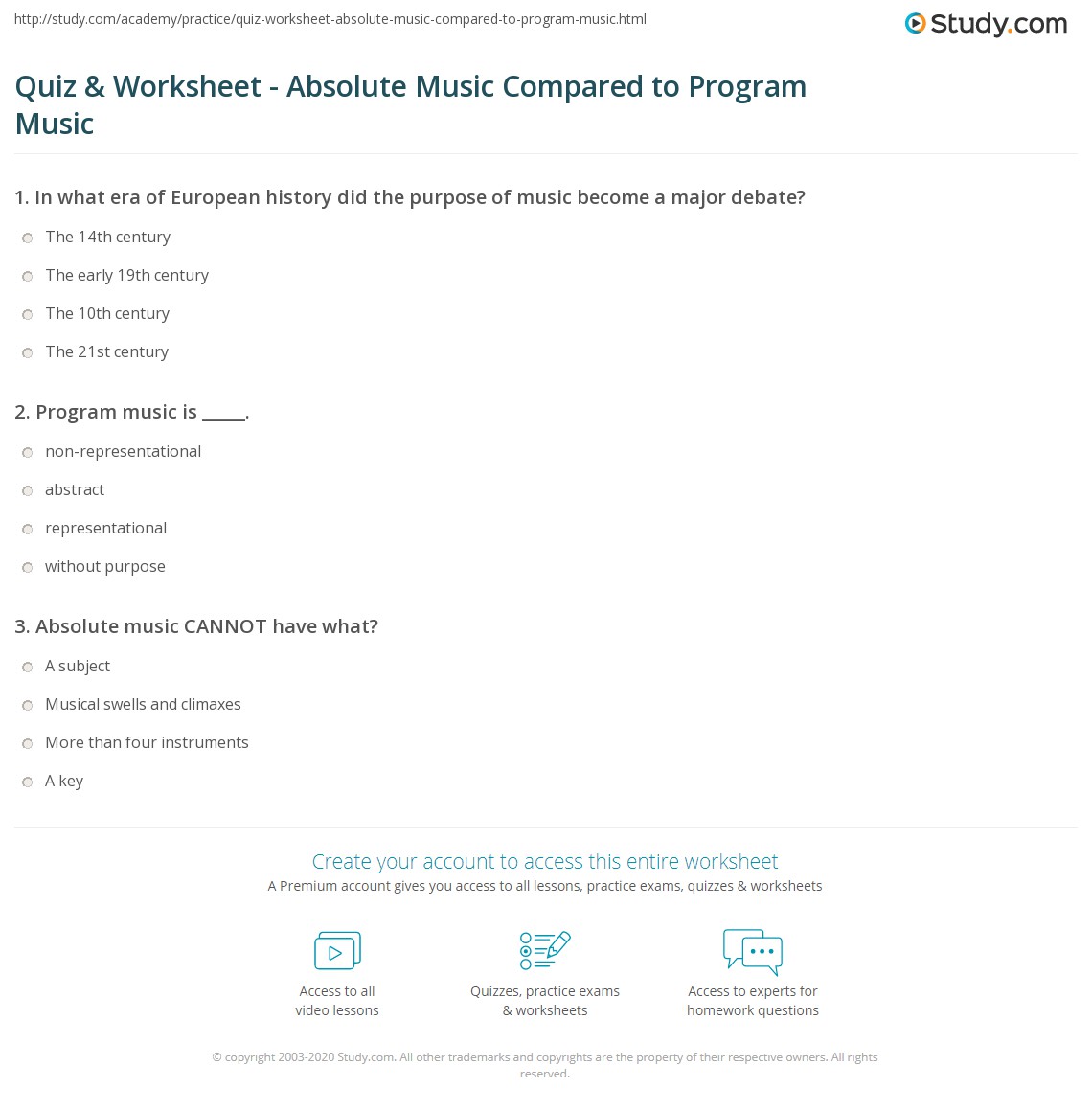 Quiz & Worksheet - Absolute Music Compared to Program Music | Study.com