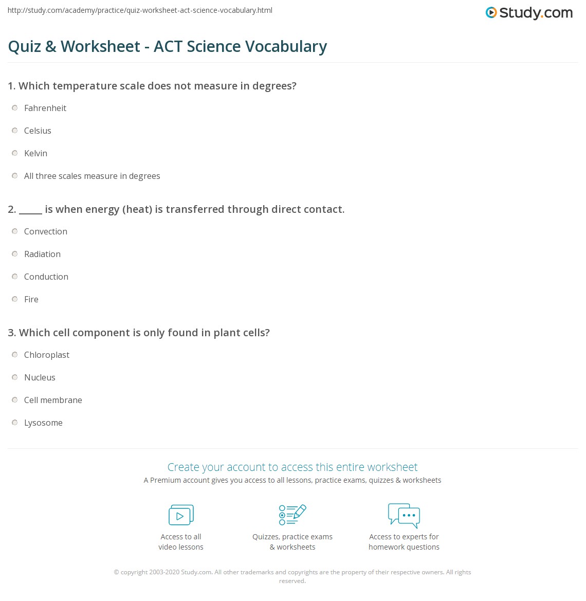 Quiz &amp; Worksheet - ACT&amp; Test Science Vocabulary | Study.com