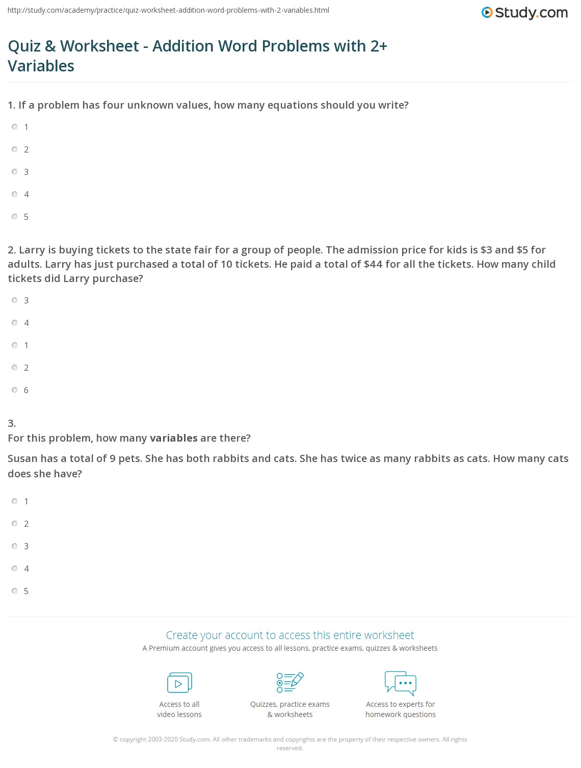 Solving Equations Word Problems Worksheet