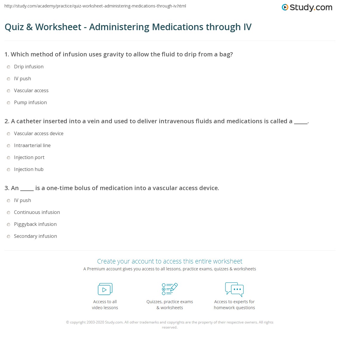 Quiz & Worksheet - Administering Medications through IV | Study.com