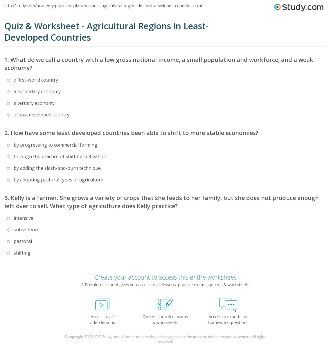 Quiz & Worksheet Agricultural Regions in LeastDeveloped Countries