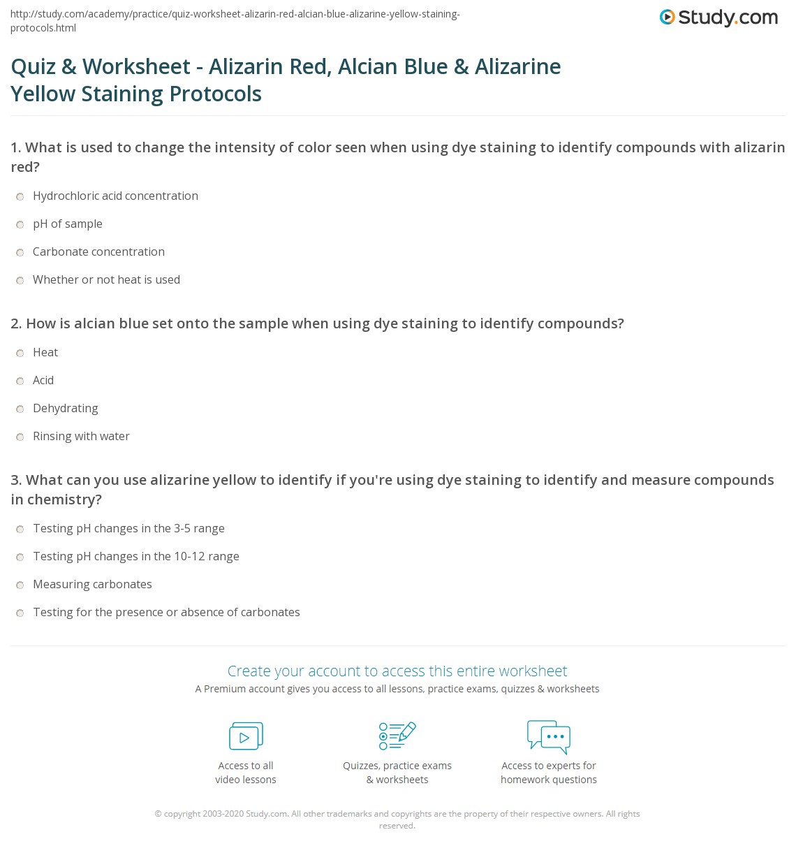 Quiz & Worksheet Alizarin Red, Alcian Blue & Alizarine Yellow