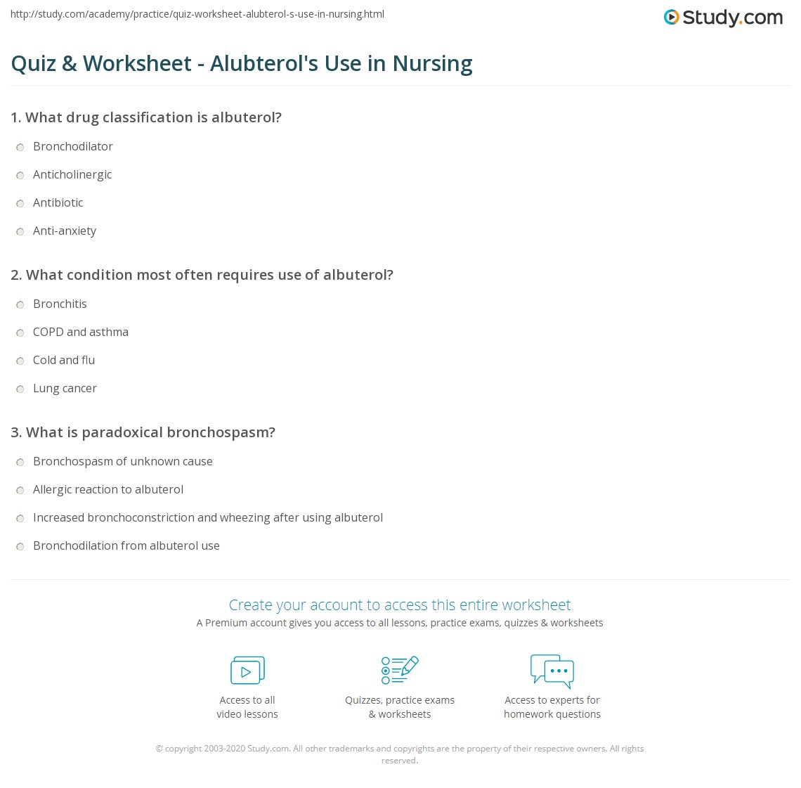 Quiz & Worksheet - Alubterol's Use in Nursing | Study.com