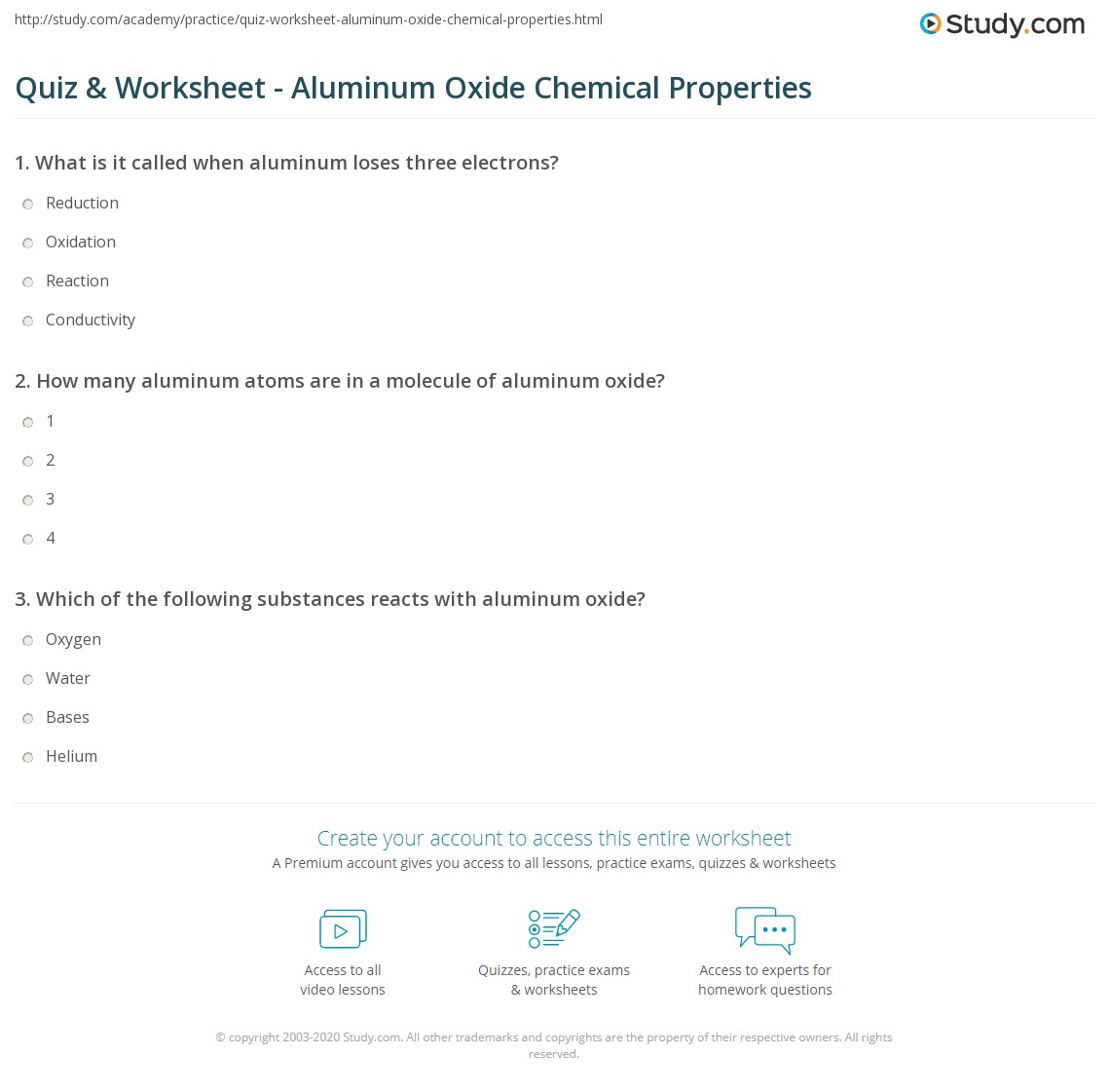 Quiz & Worksheet Aluminum Oxide Chemical Properties