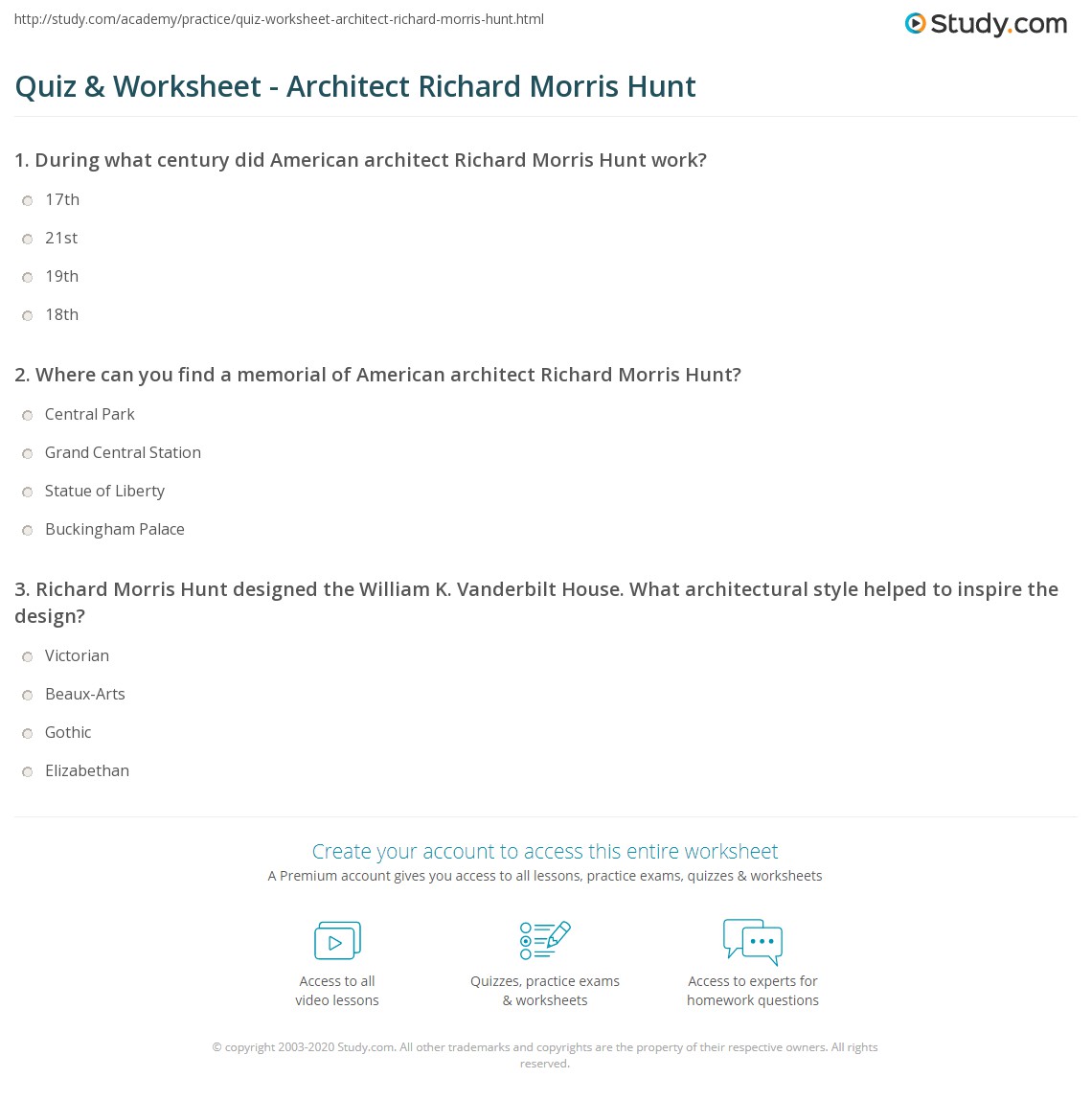Quiz & Worksheet - Architect Richard Morris Hunt | Study.com