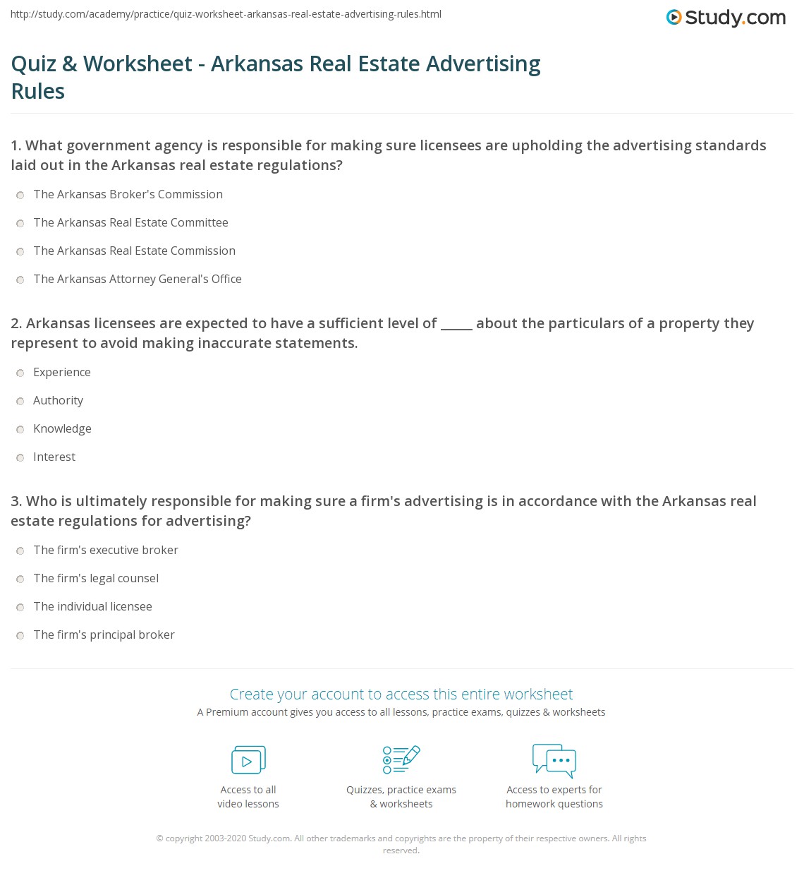 Quiz & Worksheet Arkansas Real Estate Advertising Rules