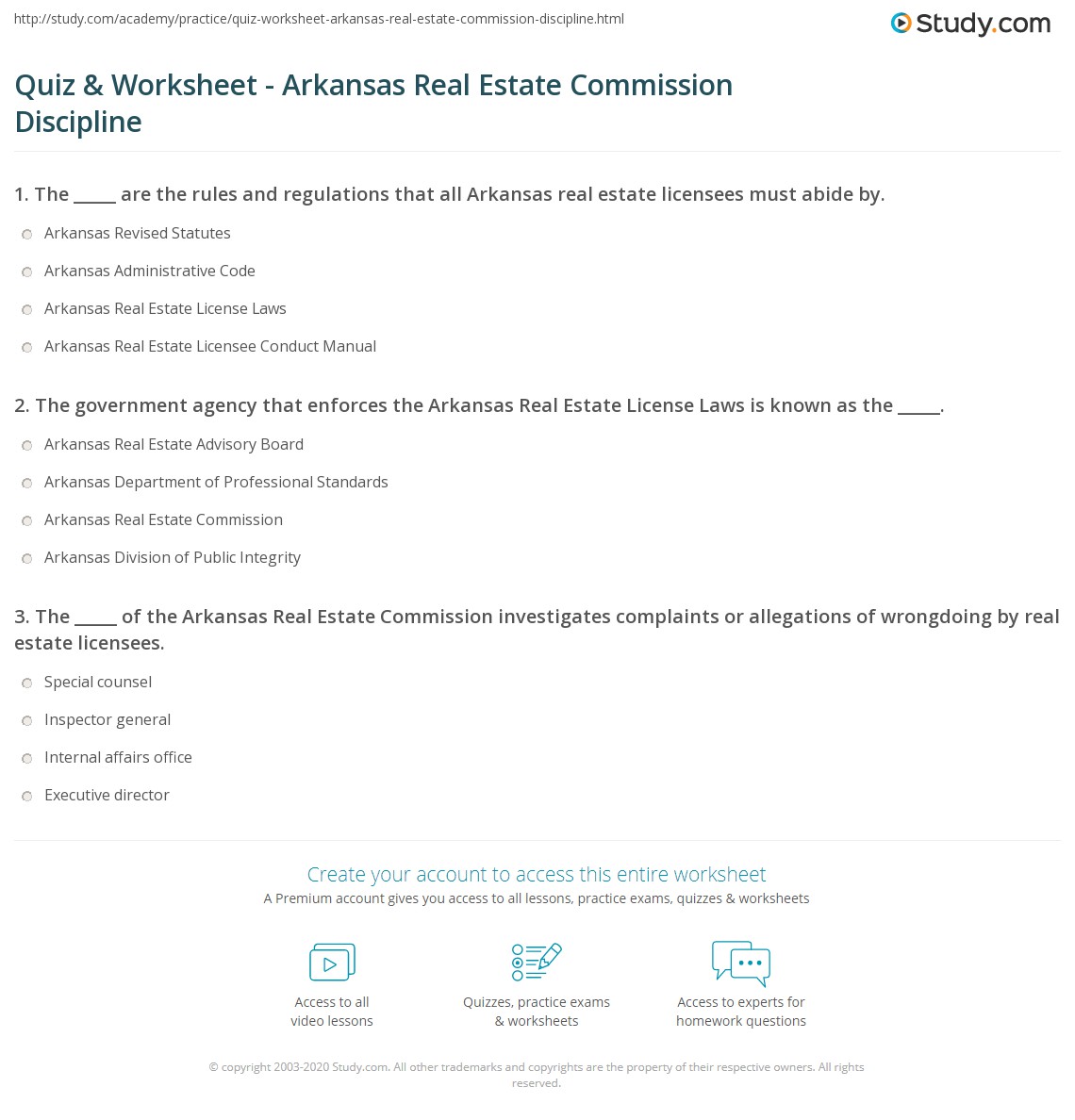 Quiz & Worksheet Arkansas Real Estate Commission Discipline