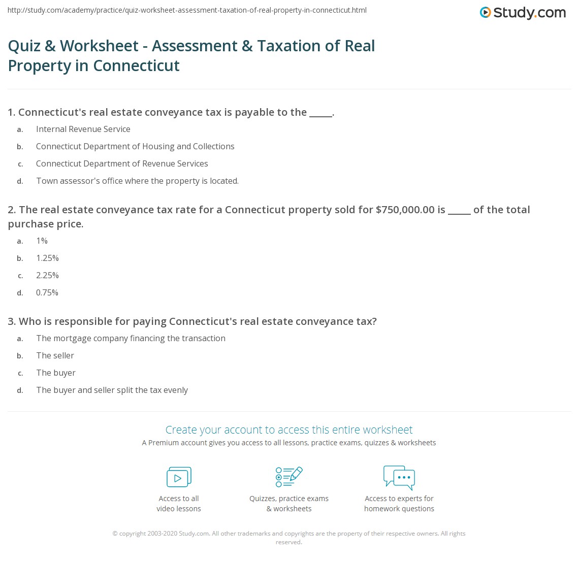 Quiz & Worksheet Assessment & Taxation of Real Property in