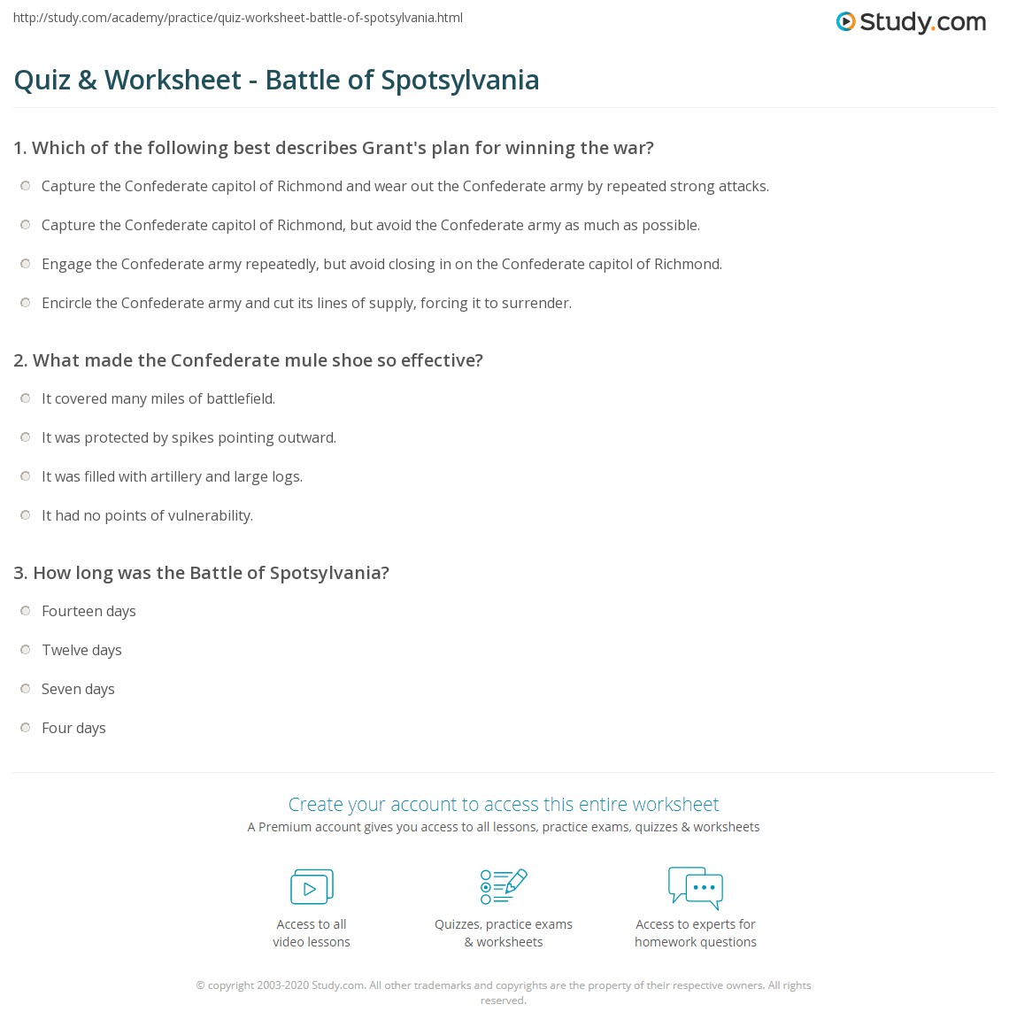 Quiz & Worksheet - Battle of Spotsylvania | Study.com