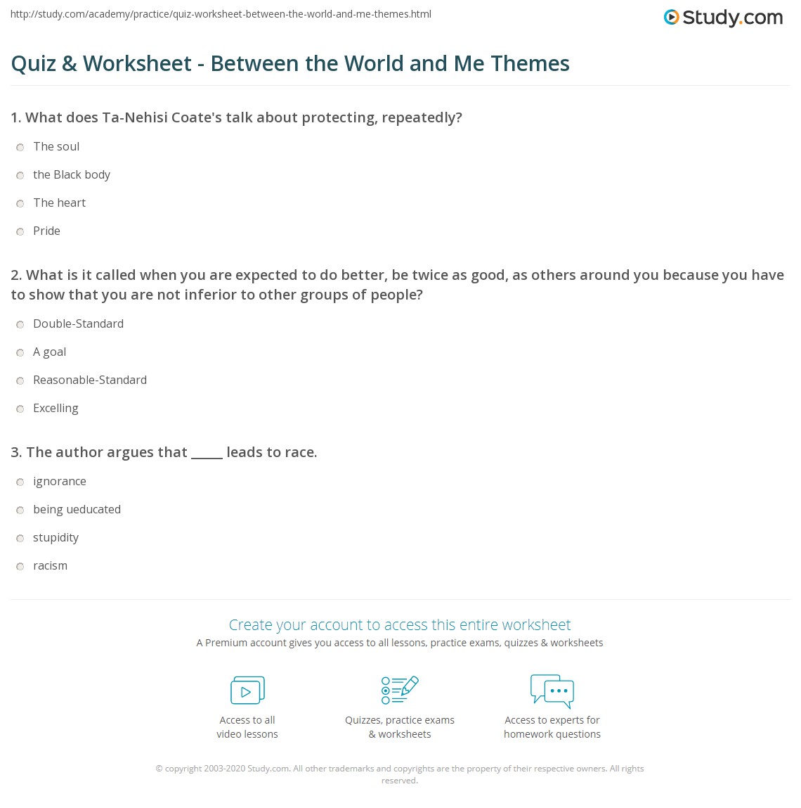 Quiz & Worksheet Between the World and Me Themes