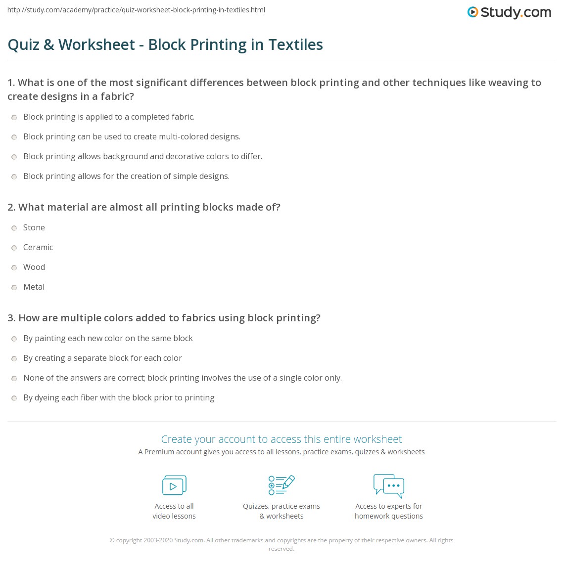 Block Printing Worksheets.pdf Quiz & Worksheet - Block Printing in Textiles | Study.com