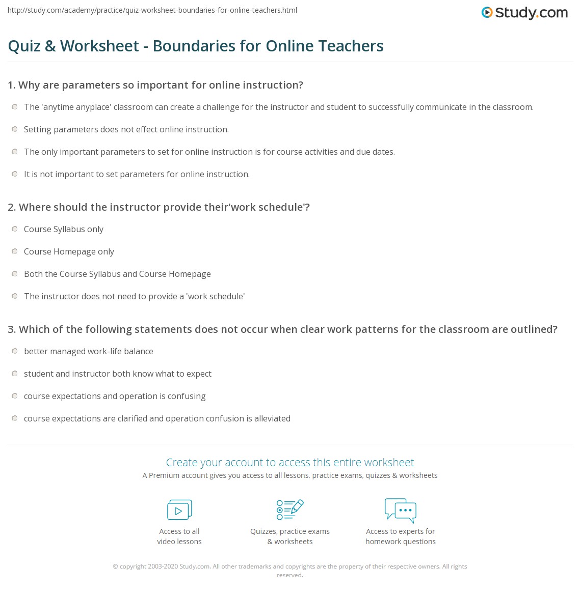 Quiz &amp; Worksheet - Boundaries for Online Teachers | Study.com