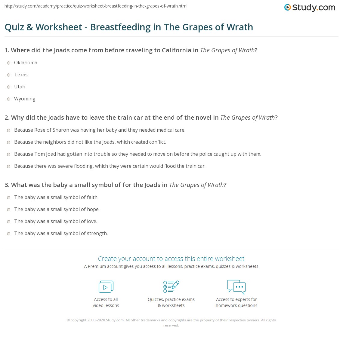 Quiz & Worksheet Breastfeeding in The Grapes of Wrath