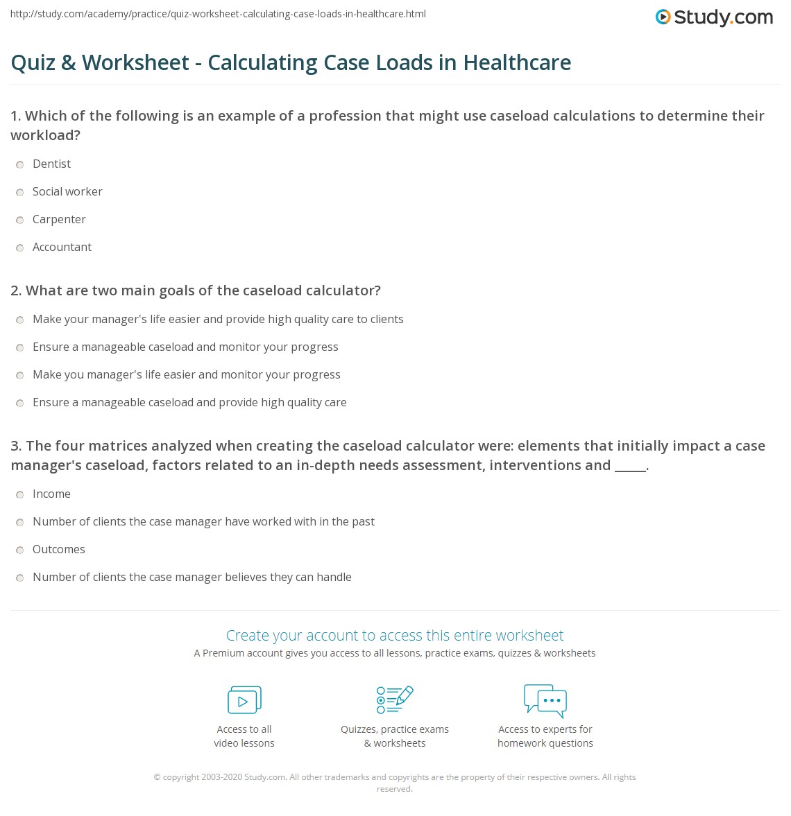 Quiz & Worksheet - Calculating Case Loads in Healthcare | Study.com
