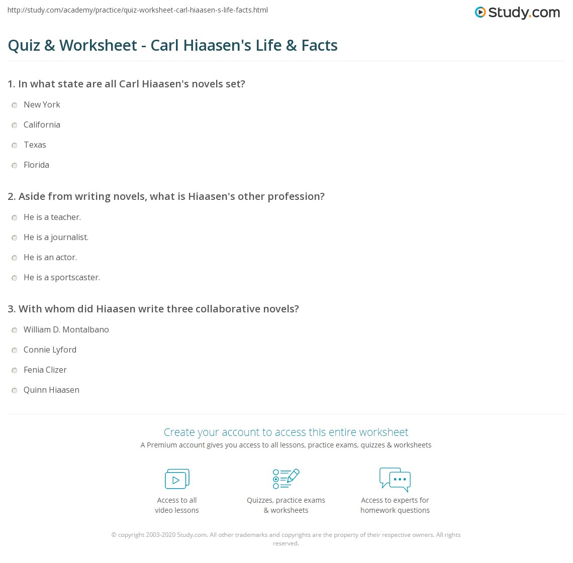 Quiz & Worksheet - Carl Hiaasen's Life & Facts | Study.com