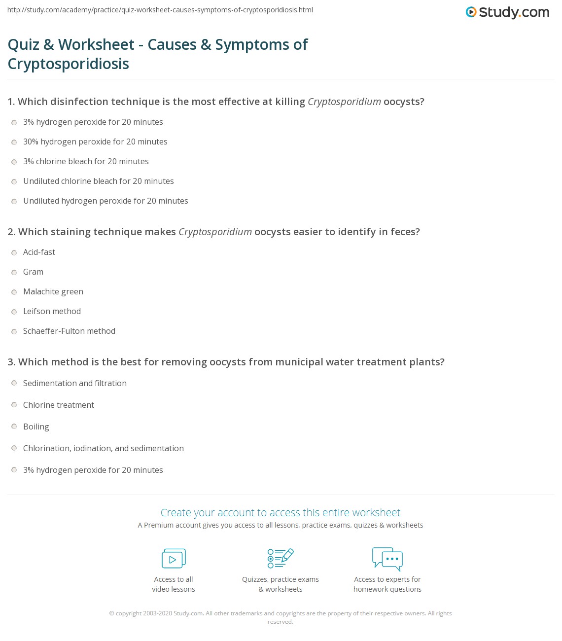 Quiz & Worksheet - Causes & Symptoms of Cryptosporidiosis | Study.com