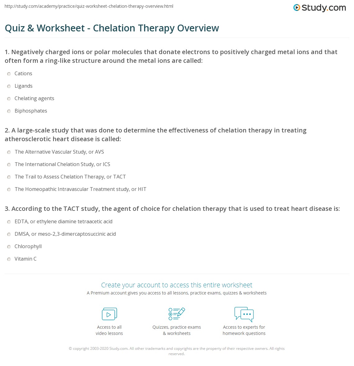 Quiz & Worksheet - Chelation Therapy Overview | Study.com