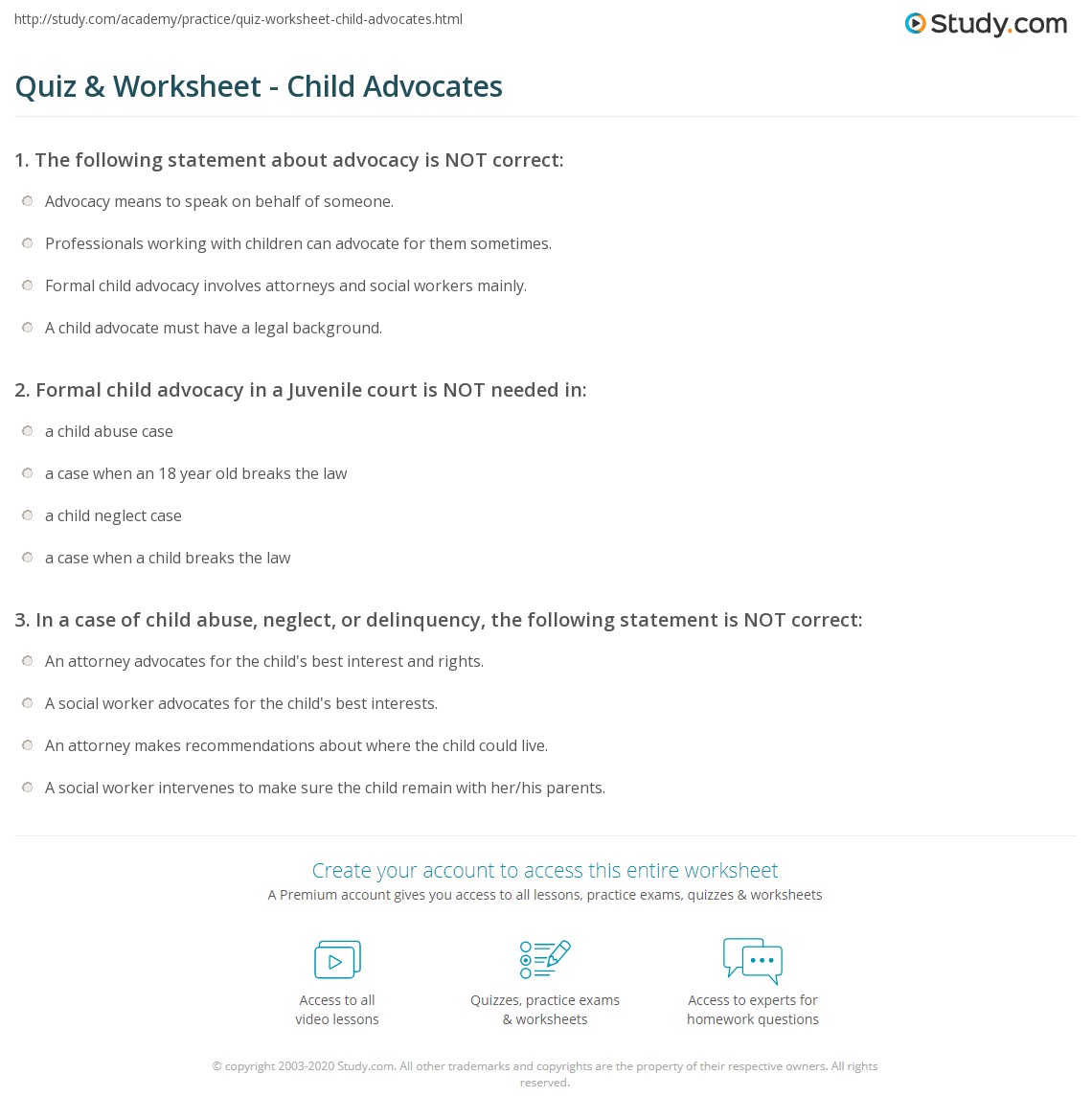 Quiz & Worksheet Child Advocates