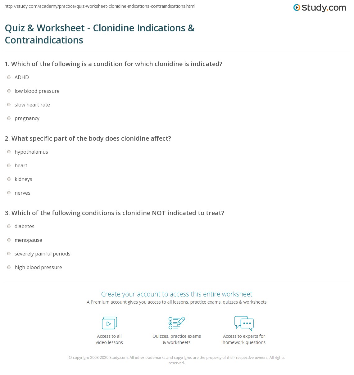 Quiz & Worksheet Clonidine Indications & Contraindications