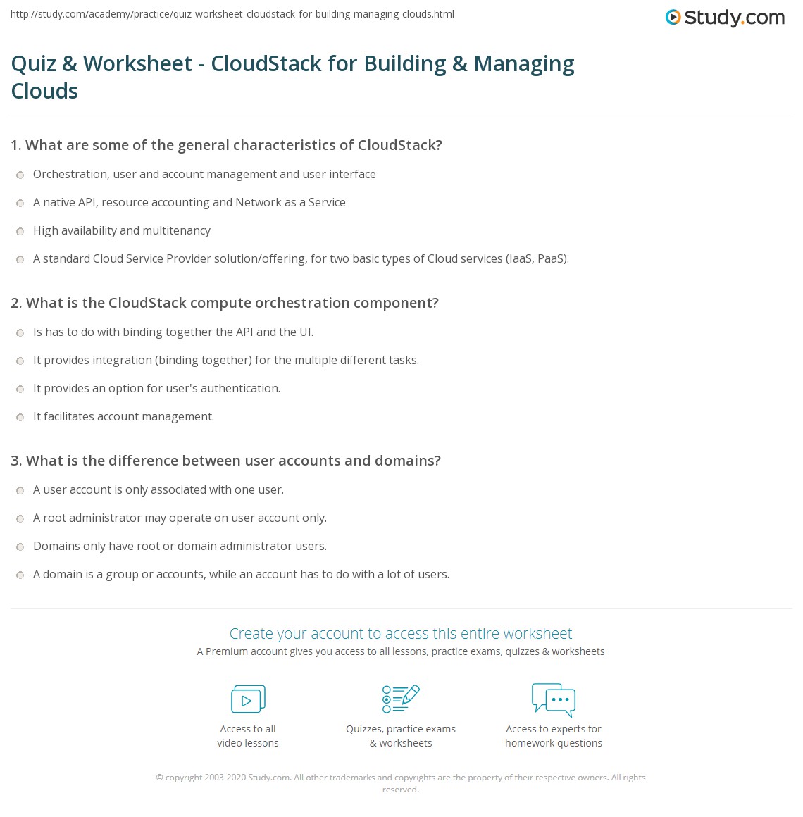 Quiz & Worksheet - CloudStack for Building & Managing Clouds | Study.com