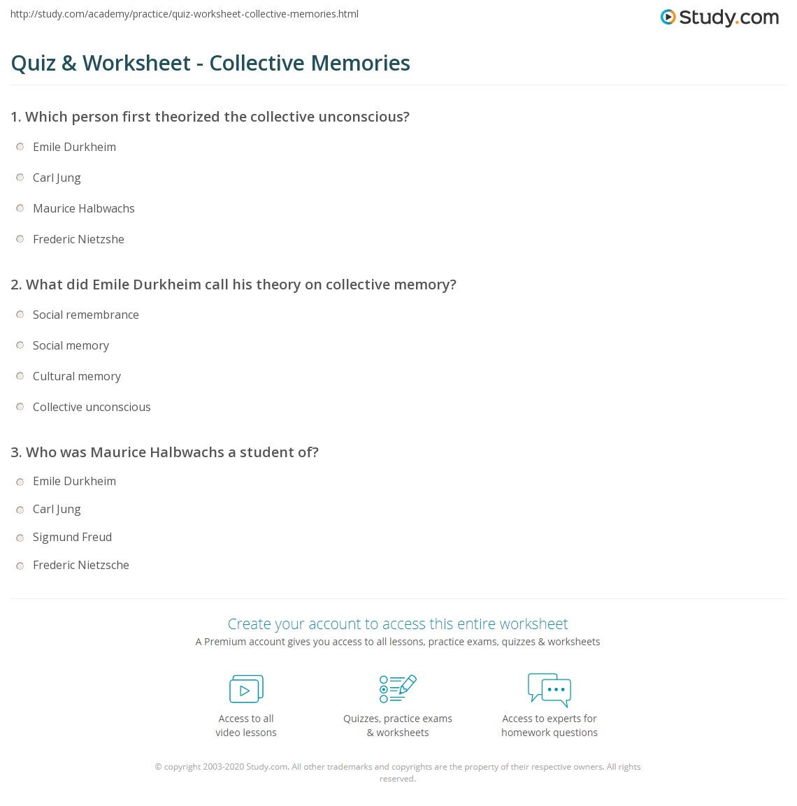 Quiz & Worksheet - Collective Memories | Study.com