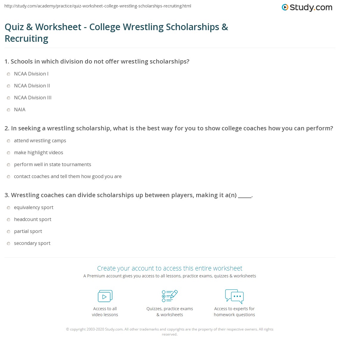 Quiz & Worksheet College Wrestling Scholarships & Recruiting