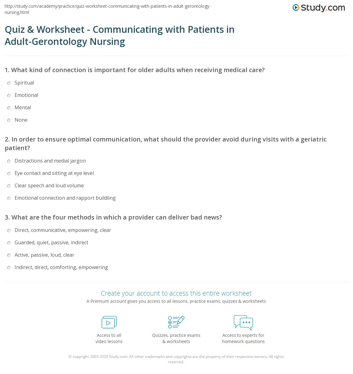 Quiz & Worksheet Communicating with Patients in AdultGerontology