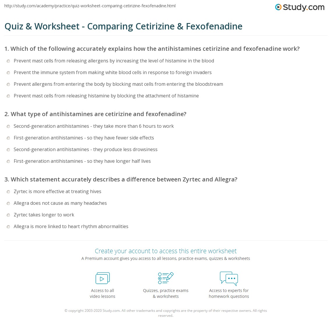 Quiz Worksheet Comparing Cetirizine Fexofenadine Study quiz-worksheet-comparing-cetirizine-fexofenadine-study