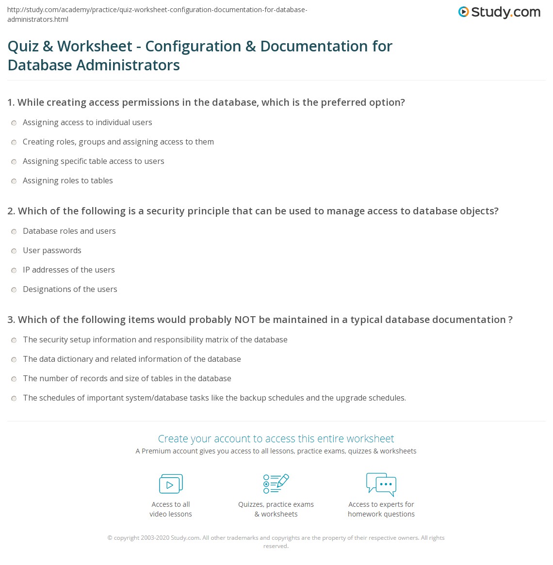 Quiz & Worksheet - Configuration & Documentation for Database ...
