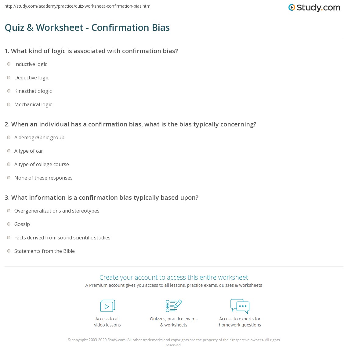 Quiz & Worksheet Confirmation Bias