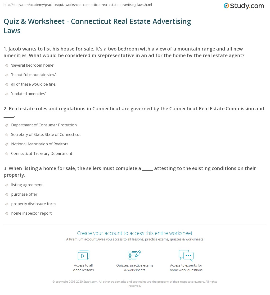 Quiz & Worksheet Connecticut Real Estate Advertising Laws