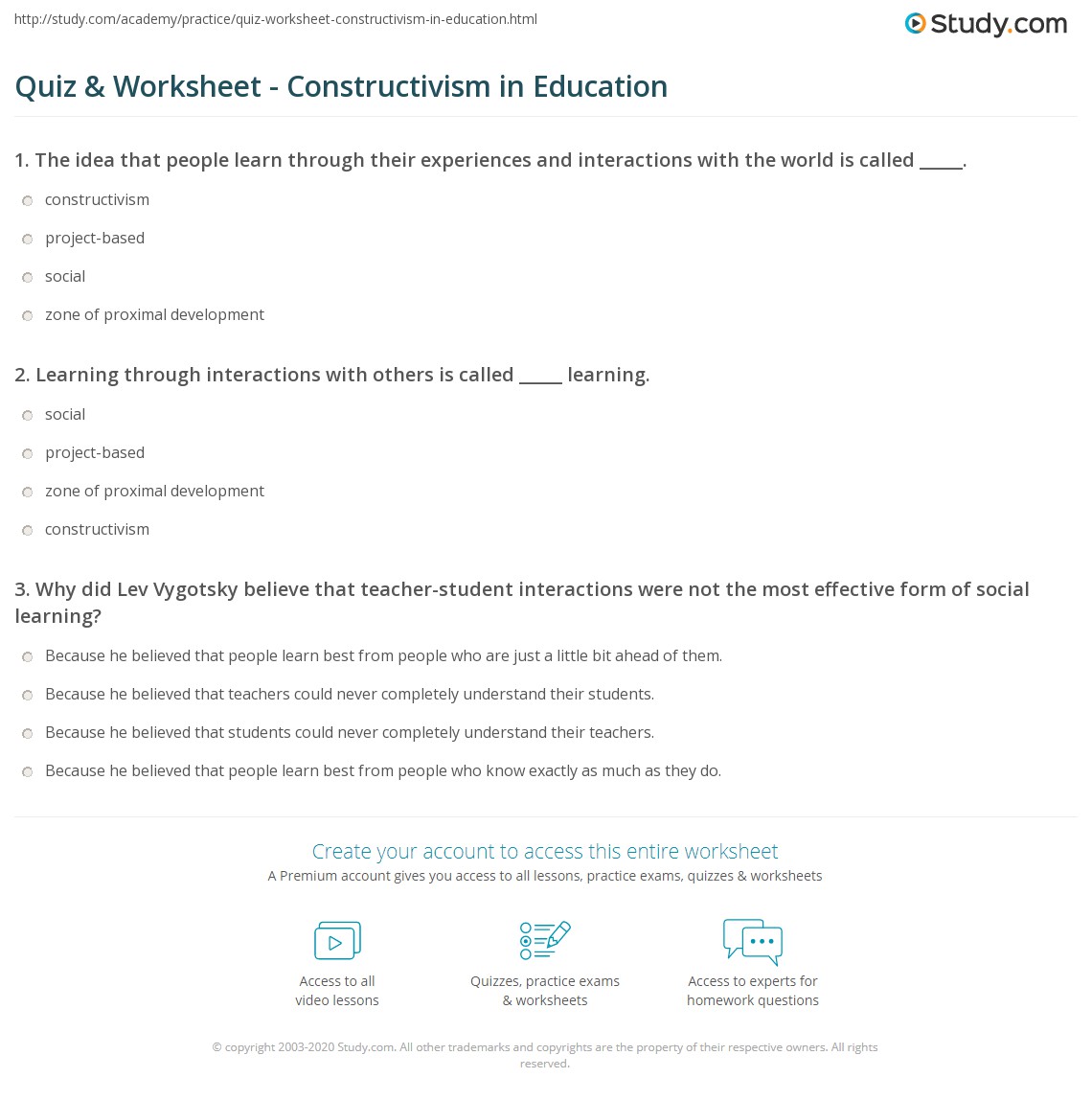Quiz & Worksheet - Constructivism in Education | Study.com
