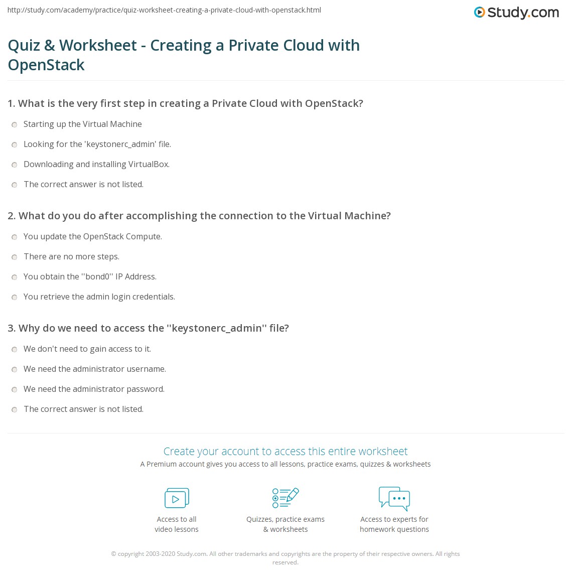 Quiz & Worksheet - Creating a Private Cloud with OpenStack | Study.com