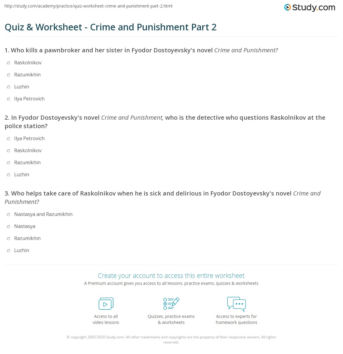Quiz & Worksheet - Crime and Punishment Part 2 | Study.com