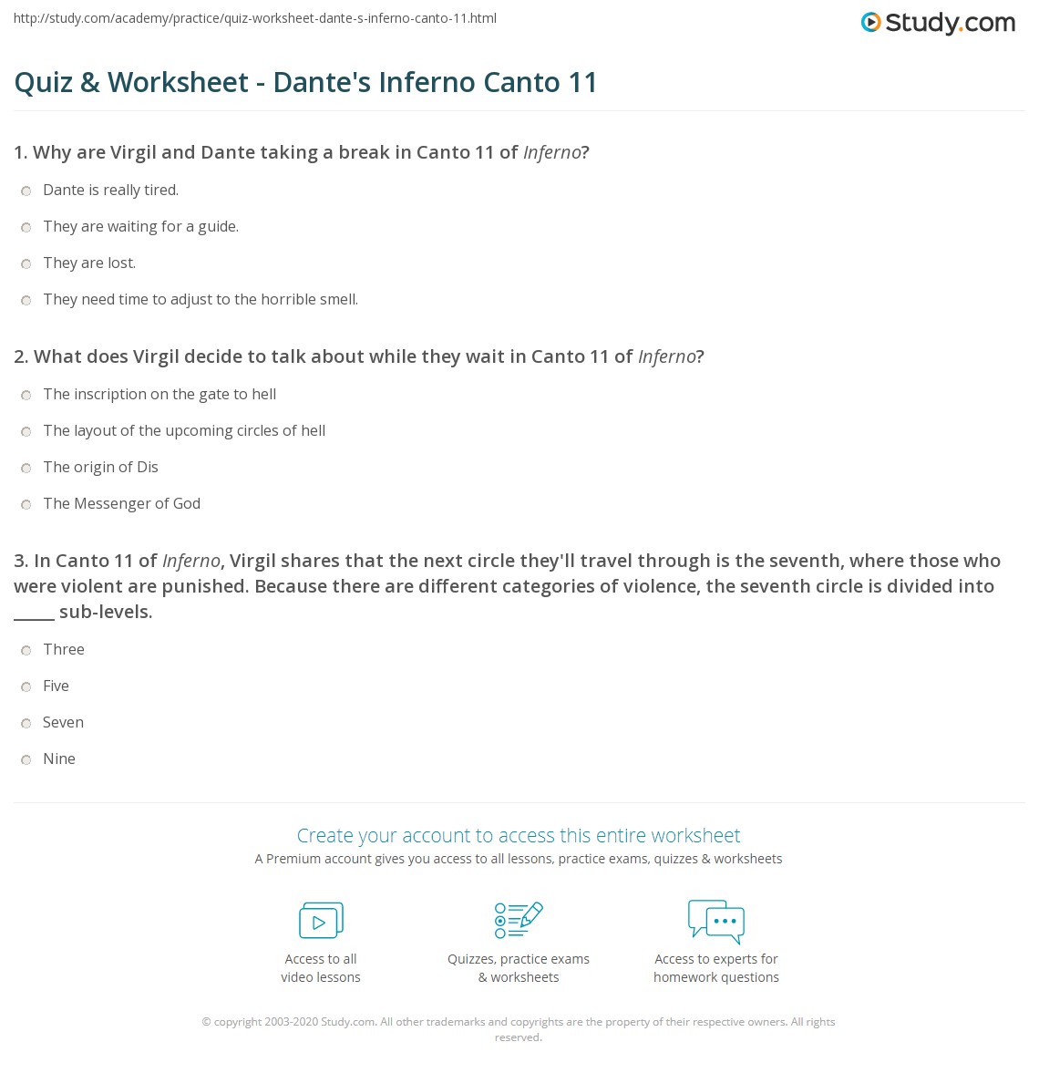 Quiz & Worksheet Dante's Inferno Canto 11