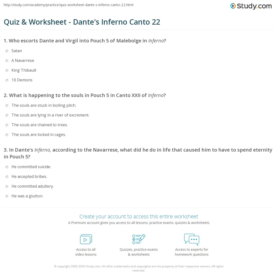 Quiz & Worksheet Dante's Inferno Canto 22