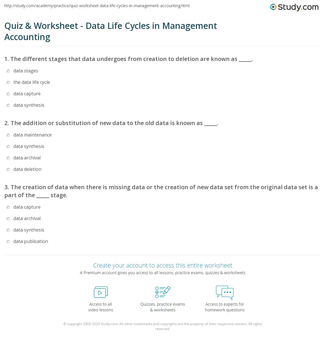 Quiz & Worksheet - Data Life Cycles in Management Accounting | Study.com