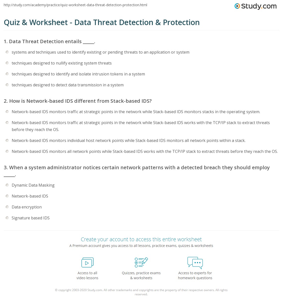 Quiz & Worksheet - Data Threat Detection & Protection | Study.com