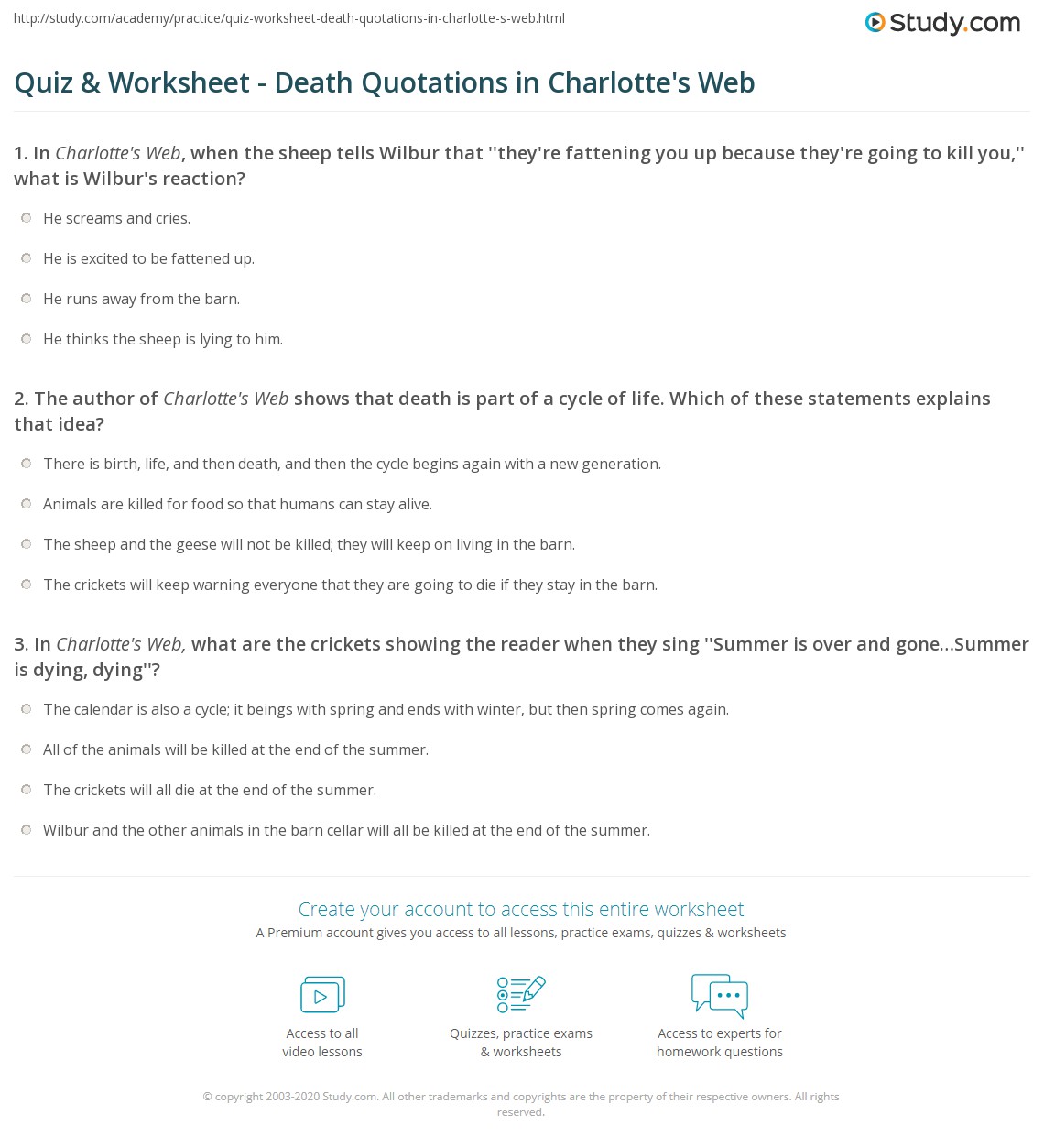 Quiz & Worksheet - Death Quotations in Charlotte's Web | Study.com
