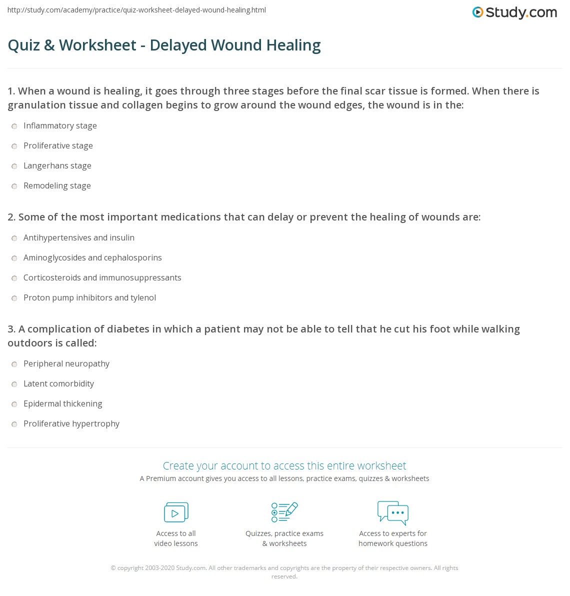 Quiz & Worksheet Delayed Wound Healing