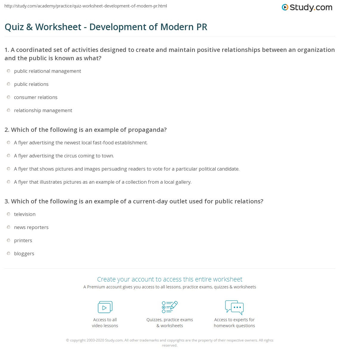 Quiz & Worksheet - Development of Modern PR | Study.com